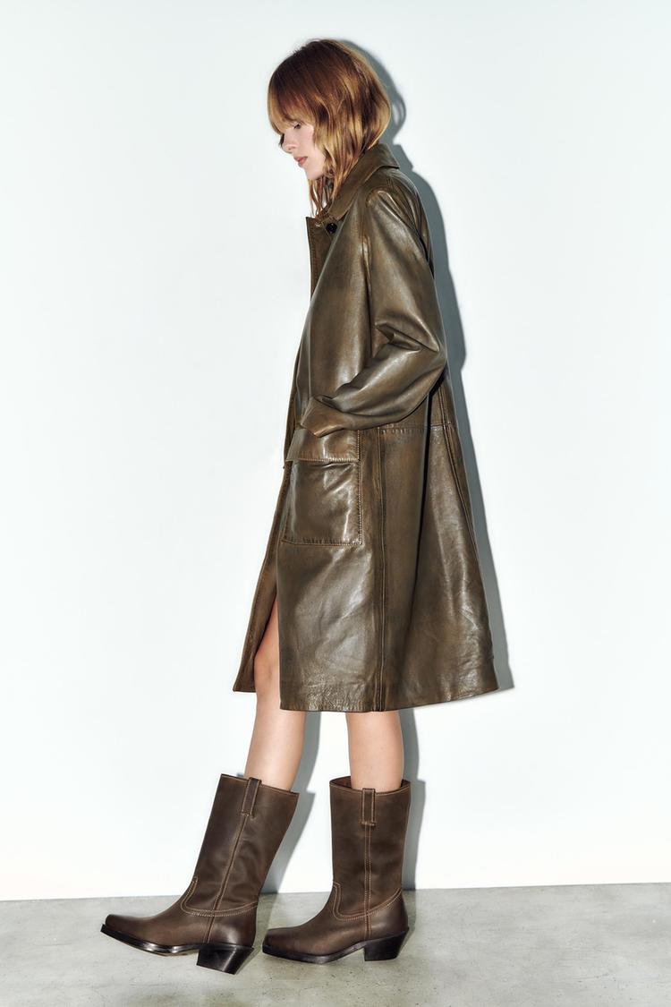 Leather biker ankle boots zara deals